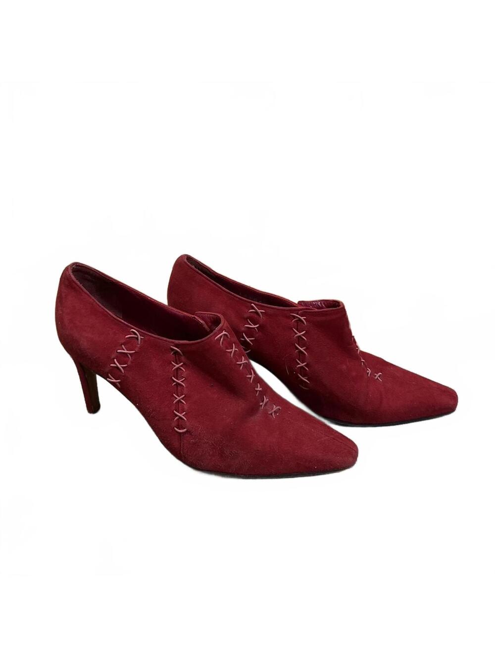 Stephane Kelian Paris Red Suede Pointed Heel Booties Size 5.5 French Stitch
